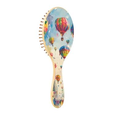 Imagem de Escova de cabelo esportiva com balões de ar quente, pente de madeira para mulheres