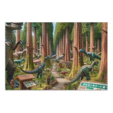 Imagem de Quebra-cabeça de 500 peças, dinossauro parque florestal quebra-cabeça DIY presente quebra-cabeça com bolsa de armazenamento de malha atividade familiar divertida, 52 cm C x 37,8 cm L