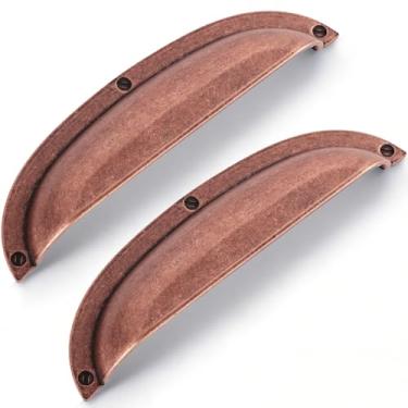 Imagem de Vicycmc Puxadores de copo de armário de liga de zinco de cobre antigo, vintage retrô sólido 5 polegadas (128 mm) com orifício central para gaveta, armário, guarda-roupa, cômoda pacote com 6