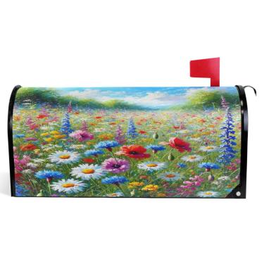 Imagem de TSENQUE Capas de caixa de correio magnéticas florais brilhantes de primavera decorativas para outono envoltório de caixa de correio vinil à prova de intempéries decoração de caixa de correio de férias