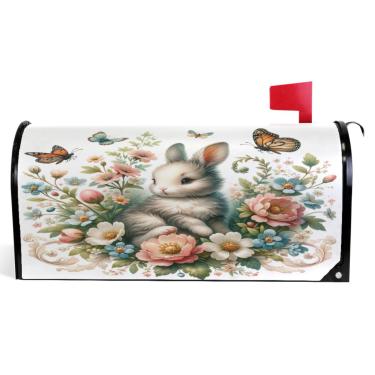 Imagem de TSENQUE Caixa de correio decorativa floral coelhinho da páscoa capas magnéticas vinil caixa de correio envoltório verão caixa de correio moderna decoração de jardim tamanho padrão 52,56 x 45,8 cm