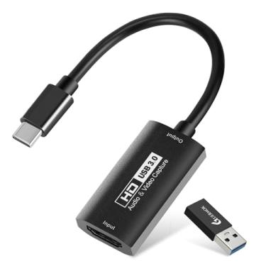 Imagem de Guermok Placa de captura de vídeo, USB 3.0 HDMI para cartão de captura USBC, dispositivos de captura 4K 1080P60FPS para jogos, gravador de vídeo ao vivo, para sistema Windows MacOS PS4/5 Switch Xbox