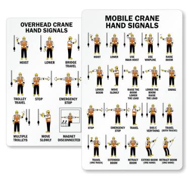Imagem de SmartSign "Mobile Crane Hand Signals/Overhead Hand Signals" Cartão carteira de segurança frente e verso | 5,4 cm x 8,6 cm autolaminada, feita nos EUA