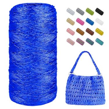 Imagem de JeogYong Cordão de macramê metálico de 1 mm x 525 metros, fio de glitter azul real para sacos de crochê, fio de macramê brilhante para pingentes de crochê, decoração de casa, artesanato DIY