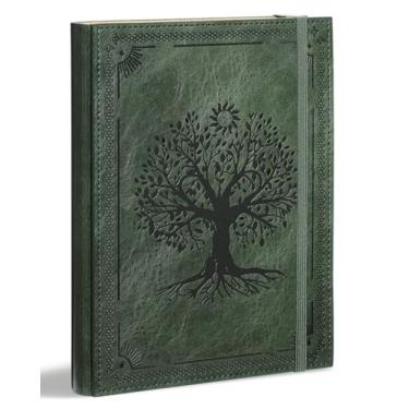 Imagem de Leather Journal Notebook A5 Notepad Paper, 280 Pages Mens Journal College Ruled for Writing Work, 100GSM Hard Cover Notebooks Journaling for Women, 5.9" x 8.5" Lined with Index Stickers (Green Tree)
