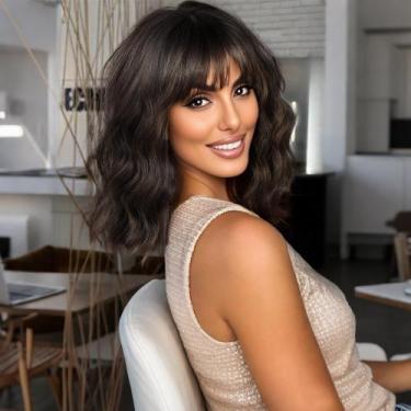 Imagem de Peruca VCKOVCKO Short Wavy Bob com Air Bangs sintética para menina