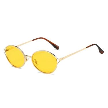 Imagem de Óculos de Sol UV400 - Redondos, Metálicos, Transparentes, Degradê, Estilo Punk, para Homens e Mulheres, Esportivos, ao Ar Livre, Corrida, Ciclismo, Amarelo Dourado