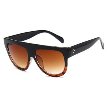 Imagem de Óculos de Sol Oversized com Lentes Degradê, Proteção UV400, Ideais para Esportes ao Ar Livre, Corrida e Ciclismo, Estampa de Leopardo Preto e Chá