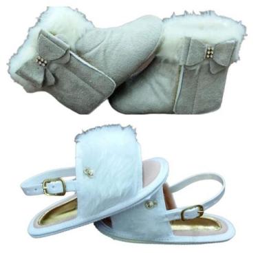 Imagem de Kit Pelúcia Menina, Botinha e Sandália de Pelúcia Bicho de Pé, 18, Beg