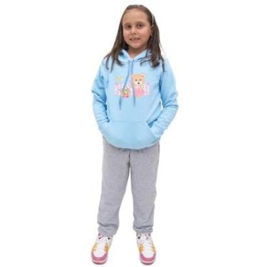 Imagem de Blusa e Calça Moletom Infantil Menina Estampa Urso e Flores Costuras Reforçadas Inverno-Feminino