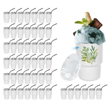 Imagem de AGH Pacote com 48 copos de dose de 85 g com canudo e tampa, copos brancos de sublimação de aço inoxidável, copos com isolamento a vácuo de parede dupla