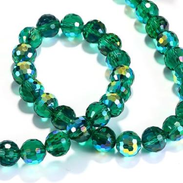 Imagem de Contas de cristal redondas de 10 mm para fabricação de joias, contas de vidro de cristal facetadas a granel para artesanato, pulseira, brinco, sinos de vento, apanhador de sol (verde malaquita AB, 50
