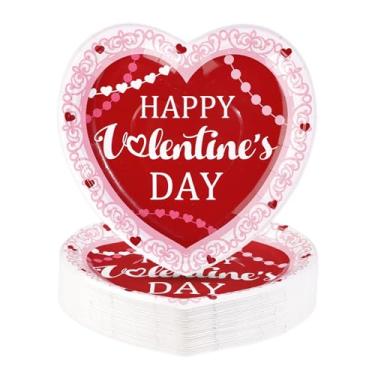 Imagem de 50 peças de pratos de papel feliz dia dos namorados, 18 cm, descartáveis, resistentes, de renda vermelha, amor, coração, decoração do dia dos namorados, romântico, noite, casamento, aniversário