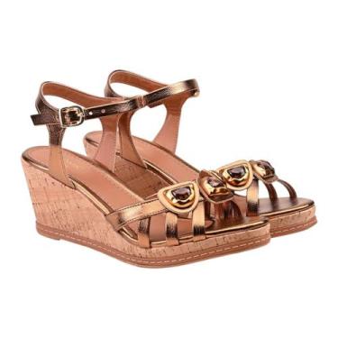 Imagem de Sandália Toda Dela B180 Anabela Cortica Salto Médio Feminina, Bronze, 
