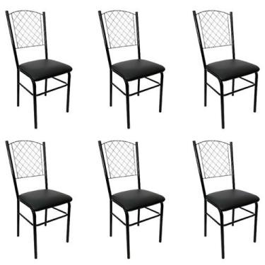 Imagem de Kit 6 Cadeiras para Cozinha Preta com reforço assento com rebaixe pret