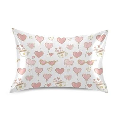 Imagem de Wassud Fronha de cetim para cabelo e pele com balões de coração e dia dos namorados, capas de almofada respiráveis tamanho queen com fecho de envelope