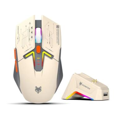Imagem de Mouse XUNFOX H2 Sem Fio Bluetooth RGB, Recarregável, Modo Duplo 2.4G e BT, 3200 DPI, Iluminação RGB Ajustável, para Gaming e-Sports (Bege)