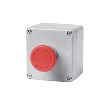 Imagem de DFAMIN Caixa de controle de botão de pressão de metal faça você mesmo, junção à prova de explosão, impermeável, caixa de emergência, reinicialização elétrica (emergência 1P)