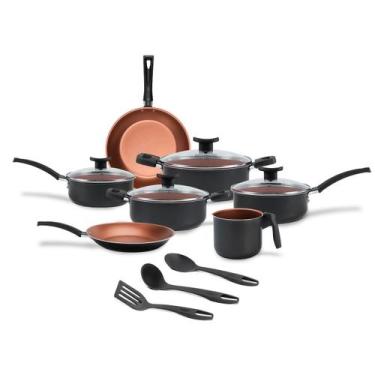 Imagem de Jogo de Panelas Brinox Antiaderente Topázio 10 Peças Cinza Range