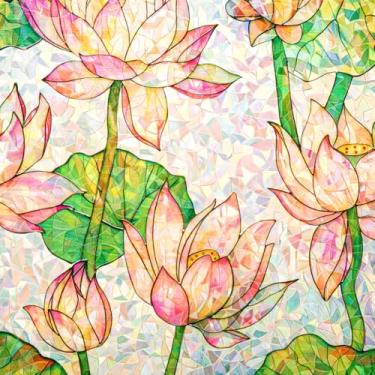 Imagem de Película decorativa de privacidade de janela arco-íris 3D sem cola, flor de lótus, prisma de vidro, matizes aderentes à porta, controle de calor removível, antirreflexo UV, adesivo de capa de sol, 89