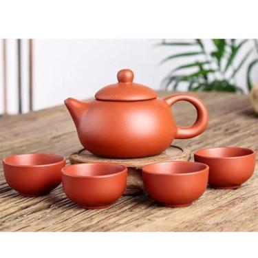 Imagem de Conjunto de chá da tarde conjunto chinês de 150 ml bules de cerâmica com 4 conjuntos de xícaras de chá feito à mão do zodíaco conjunto de chá para adultos (cor: B) (D)