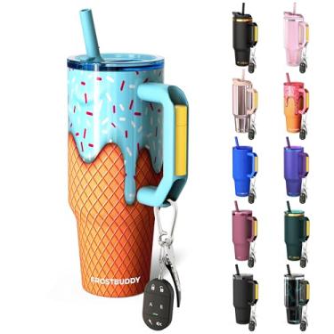 Imagem de Thicc Buddy - Copo isolado a vácuo de aço inoxidável de 1,134 g com tampa e canudo para água - Caneca de viagem compatível com porta-copos - Presentes para mulheres e homens Ele Ela (sorvete azul)