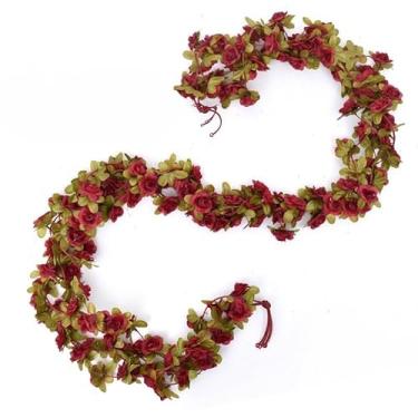 Imagem de Kit Corrente de Rosas Artificiais Decorativas – 2,5m com 45 Flores Realistas para Decoração de Casamento, Festa, Jardim e Varanda(Vinho,2)