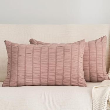 Imagem de JELLYMONI Capa de almofada Seersucker 30,5 x 50,8 cm, pacote com 2 capas de almofada texturizadas com fecho de zíper, fronha decorativa rosa fumê respirável para roupa de cama e sofá elegantes