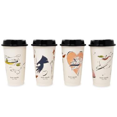 Imagem de kate spade new york Copos de café reutilizáveis com tampas, conjunto de 4 copos de viagem, copos de plástico sem BPA de 473 ml com tampas, canecas de café para bebidas quentes ou frias (New York Dream