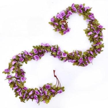 Imagem de Kit Corrente de Rosas Artificiais Decorativas – 2,5m com 45 Flores Realistas para Decoração de Casamento, Festa, Jardim e Varanda(Lilas,1)