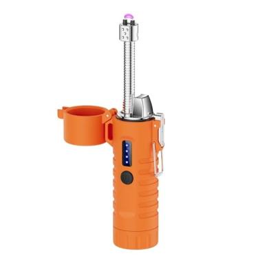 Imagem de Lafagiet Isqueiro elétrico, recarregável por USB C, com visor de bateria de LED, lanterna, isqueiros de arco extensíveis flexíveis de 360° para vela, acampamento, aventura ao ar livre
