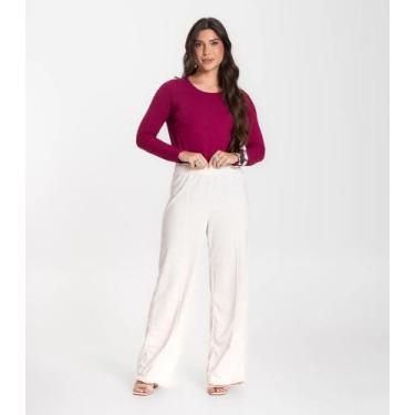 Imagem de Calça Feminina Pantalona Infinita Cor Bege, GG, Bege