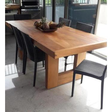 Imagem de Mesa de Jantar de Madeira Maciça com Pés Vazados em U Tamanho:Comprime