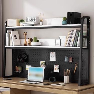 Imagem de Prateleira de mesa uso de placa e moldura de aço juntos moldura de mesa dupla em forma de H para escritório, dormitório, casa - prateleira de pé livre (cor: moldura preta branca, tamanho: 75 * 100 cm)