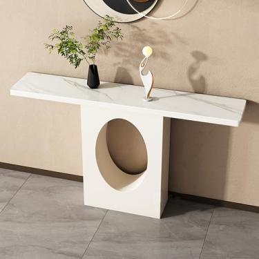 Imagem de Mesa de destaque contemporânea, mesa de console moderna, mesa de sofá, mesa de corredor, com prateleiras de armazenamento, mesa de hall de entrada, para sala de estar, corredor, escritório (branco B