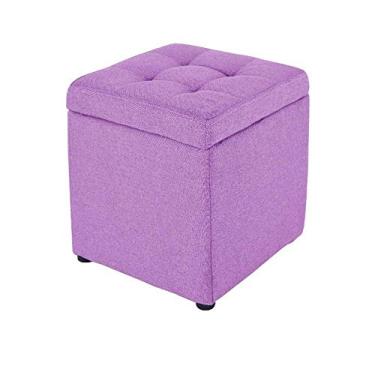 Imagem de Banqueta otomana de armazenamento com design de cubo estofado - Descanso de pés roxo profundo elegante e banco de troca de sapatos para decoração de corredor e sala de estar