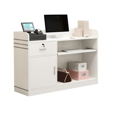 Imagem de Balcão de recepção moderno, balcão de varejo com gaveta com trava, loja de roupas de recepção, loja de chá de leite, salão de beleza, caixa simples para empresa, lobby e loja (branco, 100 x 42 x 92 cm