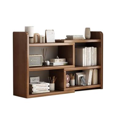 Imagem de Estante de livros de 3 níveis, prateleira de mesa de madeira, estante retrátil para mesa moderna, estante de mesa, armazenamento expansível, organizador de mesa