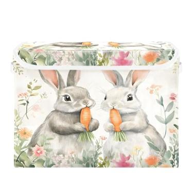 Imagem de SEHANY Cestas de armazenamento fofas de coelho de desenho animado com tampas, organizador de caixas de armazenamento de tecido para armário de roupas, cobertor de escritório, berçário, 42 x 32 x 30 cm