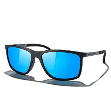 Imagem de MERRY'S Óculos de sol unissex retangulares polarizados para pesca, condução, golfe, têmpora de alumínio S8658, Armação preta fosca/lente espelhada azul/hastes cinza, Lens Width: 58 Millimeters