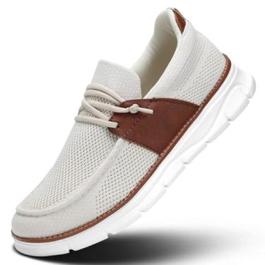 Imagem de Sapato Oxford masculino casual, moderno, sem cadarço, para negócios, malha confortável, leve, sola macia, Bege, 39