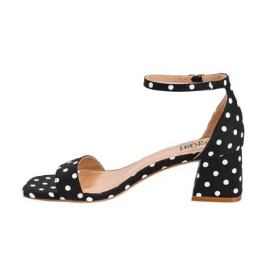 Imagem de Corkys Footwear Sandália feminina Hey Girl Save The Date com salto grosso, salto de 5 cm com fivela ajustável, alça delicada nos dedos e palmilha levemente acolchoada, Bolinhas pretas e brancas, 36