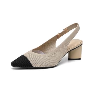 Imagem de AIVYFAJA Sandália feminina de malha de bico fino com tiras elásticas e costas nuas, salto grosso, confortável, casual, sem cadarço, para festa, trabalho formal, Damasco preto, 38