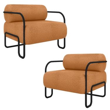 Imagem de Kit 2 Poltronas Decorativas Sala de Estar Polatsk Base Industrial de Ferro Bouclê Terracota G33 - Gran Belo