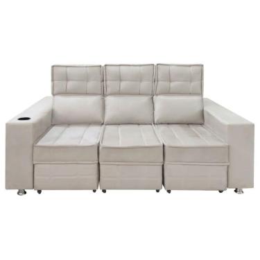 Imagem de Sofá Retrátil E Reclinável 3 Lugares Londres 2.10cm C-molas Bege Marfim