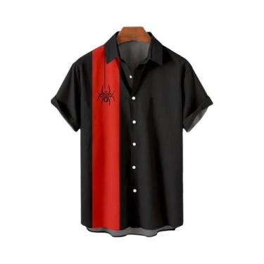 Imagem de Camisas Havaianas Masculinas Casuais Com Botões, Estampa Listrada Em 3