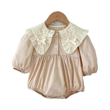 Imagem de Macacão Floral Para Bebê Menina Recém-Nascida Com Renda E Laço, Manga 