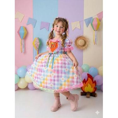 Imagem de Vestido Junino Infantil Xadrez Rosa São João Encantado - Marie, 10, Pa
