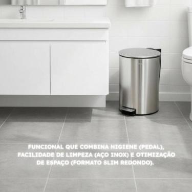 Imagem de Lixeira Inox Slim 12L com Pedal Design Moderno Cesto para Casa Banheir