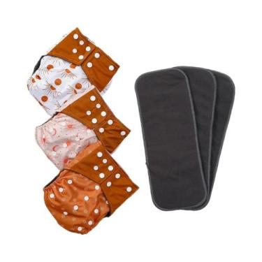 Imagem de Conjunto De 3 Fraldas De Pano Ajustáveis E Laváveis Para Bebês Com Ins
